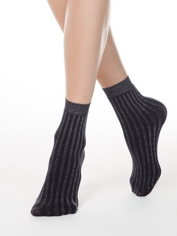 Шкарпетки жіночі Conte Elegant FANTASY (в смужку з люрексом), Nero, 36-39, 36, Черный