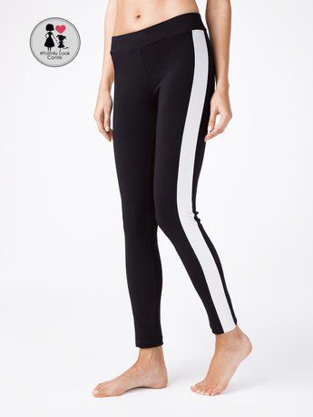 Моделюючі легінси з високою посадкою і лампасами Conte Elegant URBAN CHIC, nero-silver, XS, 40/170, Комбинированный