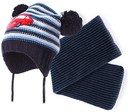Комплект дитячий шапка та шарф ESLI, темно-синий-голубой, 48-50, 48см, Комбинированный