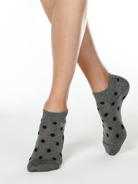 Укорочені блискучі шкарпетки з малюнком «в горошок» Conte Elegant FANTASY, Пепельный, 36-37, 36, Светло-серый