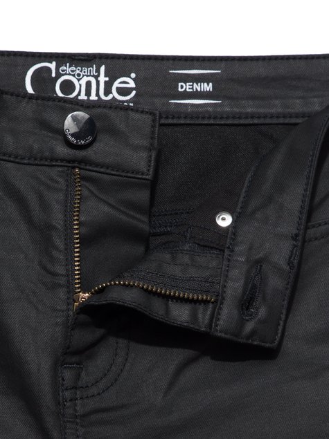 Моделирующие джинсы с высокой посадкой и напылением "под кожу" Conte Elegant CON-172B, deep black, L, 46/164, Черный