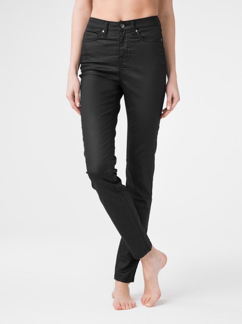 Моделюючі джинси з високою посадкою і напиленням "під шкіру" Conte Elegant CON-172B, deep black, L, 46/164, Черный
