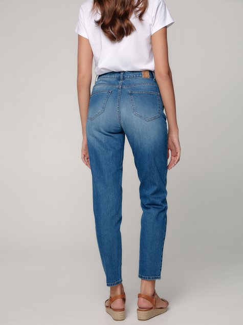 Eco-friendly джинсы Mom Fit с высокой посадкой Conte Elegant CON-354, mid blue, L, 46/164, Синий