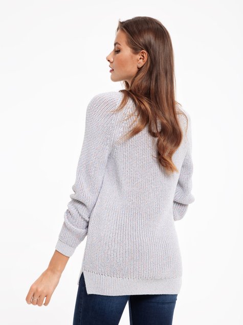 Экстрамягкий удлиненный пуловер с объемной вязкой и мерцающим блеском Conte Elegant LDK040, мультиколор, XS, 40/170, Комбинированный