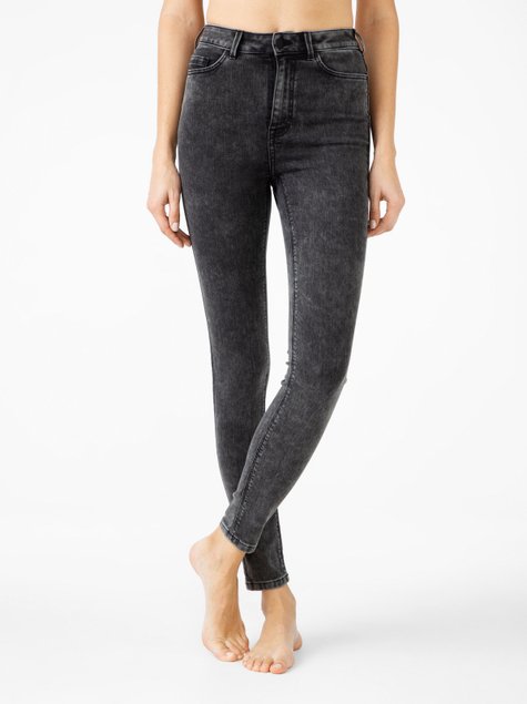 Eco-friendly джинсы skinny с высокой посадкой Conte Elegant CON-345, grey acid wash, L, 46/164, Серый