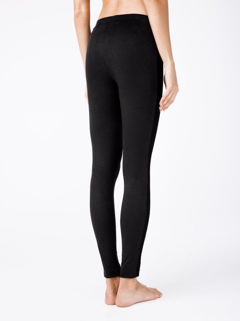 Ультрамодные леггинсы из искусственной замши c лампасами Conte Elegant VELVET CHIC, Nero, XS, 40/164, Черный