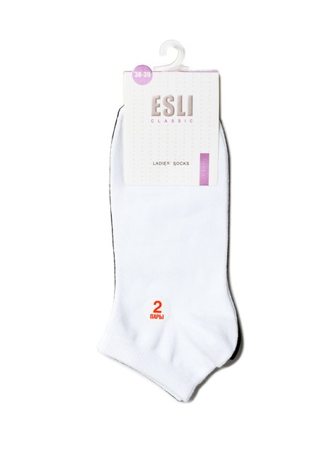 Носки женские хлопковые ESLI CLASSIC (короткие, 2 пары), Черный-Белый, 36-37, 36, Черно-белый