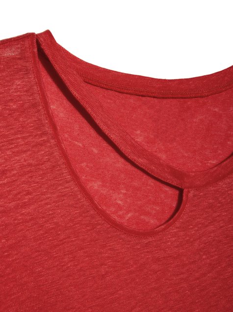 Льняна футболка з вирізом "крапелька" Conte Elegant LD 919, sugar coral, XS, 40/170, Коралловый