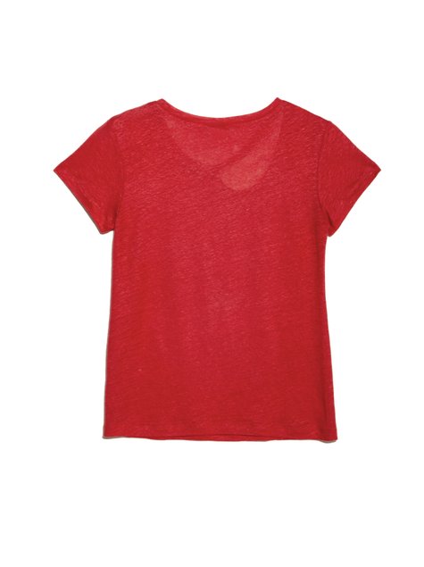 Льняная футболка с вырезом "капелька" Conte Elegant LD 919, sugar coral, XS, 40/170, Коралловый