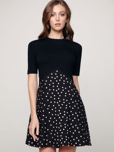 Комбіноване плаття-mini приталеного силуету Conte Elegant LPL 118, black-white, XS, 40/170, Черно-белый