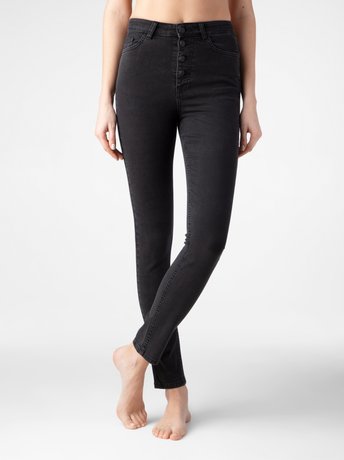 Моделирующие джинсы skinny с высокой посадкой Conte Elegant CON-286, washed black, L, 46/164, Черный