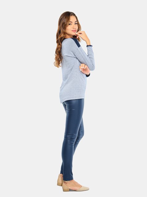 Джемпер женский с длинным рукавом и спущенной линией плеча Conte Elegant LD 670, Белый-Синий, XL, 48/158, Комбинированный