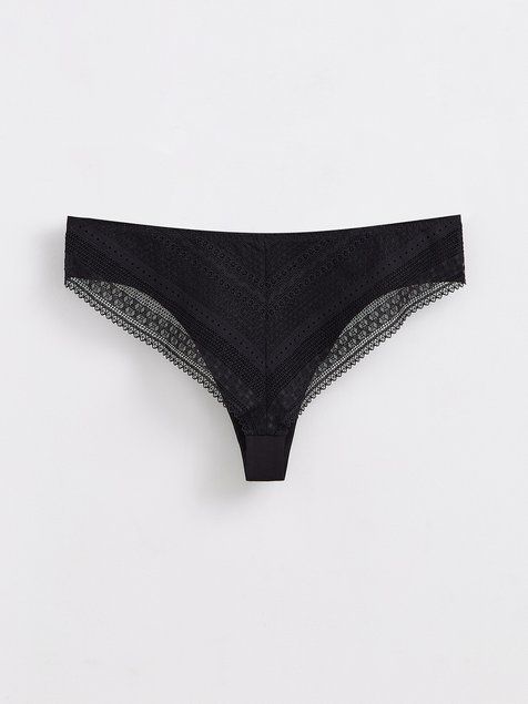 Бесшовные трусы "бразилиана" из хлопка и кружева Conte Elegant ROMANTIC STORY LBR 1266, black, XS, 40, Черный