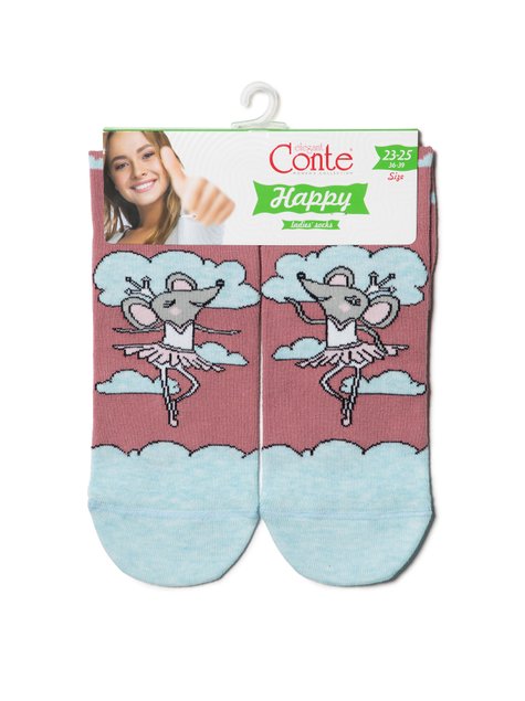 Шкарпетки жіночі бавовняні Conte Elegant HAPPY, Пепельно-Розовый, 36-39, 36, Комбинированный