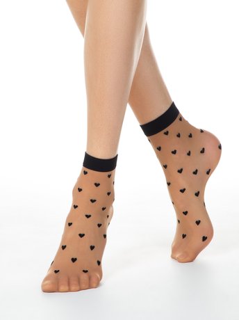 Тонкі жіночі шкарпетки Conte Elegant FANTASY (сердечка), Natural, 36-39, 36, Светло-бежевый