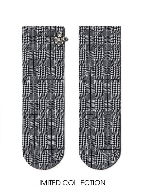 Шкарпетки з малюнком «клітка» і сяючим декором Conte Elegant FANTASY, grey, 36-39, 36, Сірий