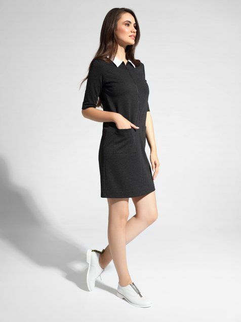 Сукня з металевою блискавкою і коміром Conte Elegant LPL 1056, black melange, XS, 40/164, Черный