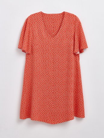 Платье в горошек из премиальной вискозы Conte Elegant LPL 1197, coral-white, XS, 40/170, Комбинированный