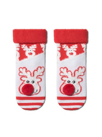 Шкарпетки дитячі Conte Kids NEW YEAR "Рудольф", Белый-Красный, 13-14, 21, Комбинированный