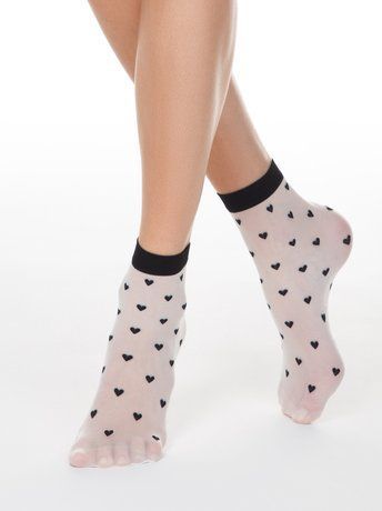 Тонкі жіночі шкарпетки Conte Elegant FANTASY (сердечка), panna, 36-39, 36, Айвори