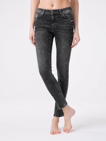 Моделирующие eco-friendly джинсы skinny со средней посадкой Conte Elegant CON-173, washed black, L, 46/164, Черный