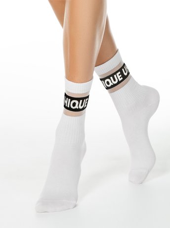Удлиненные носки с полосками из прозрачной сетки Conte Elegant FANTASY, Белый, 36-39, 36, Белый