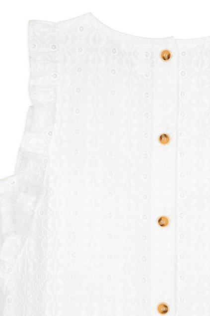 Блуза без рукавів з вишивкою рішельє і рюшами з бавовни преміальної якості Conte Elegant LBL 1089, white, XS, 40/170, Белый