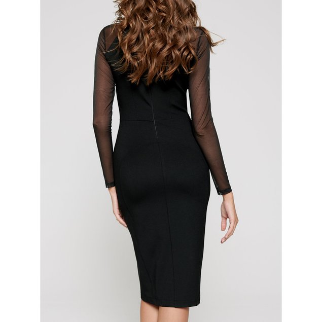 Сукня супероблягаючого крою зі вставкою з прозорої сітки Conte Elegant LPL 1062, royal black, XS, 40/170, Черный