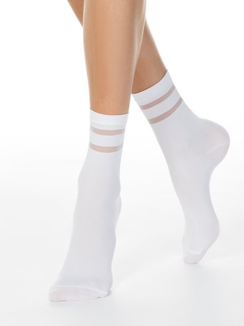 Шкарпетки з смужками з прозорої сітки Conte Elegant FANTASY, Bianco, 36-39, 36, Білосніжний