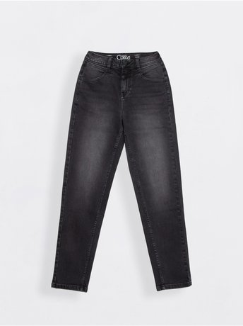 Eco-friendly джинси Mom Fit з високою посадкою і кокеткою Conte Elegant CON-314, washed black, XXS, 38/164, Черный