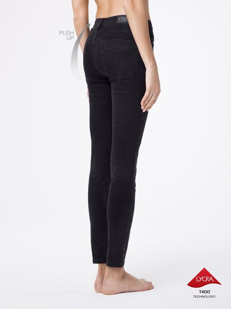 Моделюючі eco-friendly джинси з високою посадкою Conte Elegant CON-120, washed black, L, 46/164, Черный