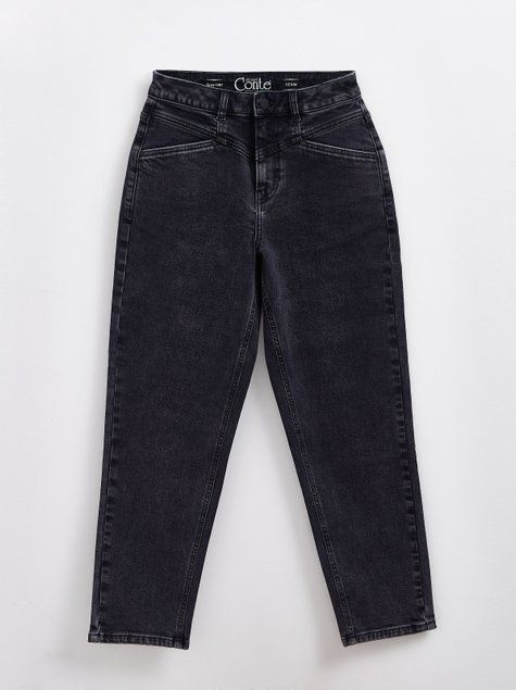 Джинси Mom Fit з високою посадкою та кокеткою Conte Elegant CON-381, washed grey, XL, 48/164, Светло-серый