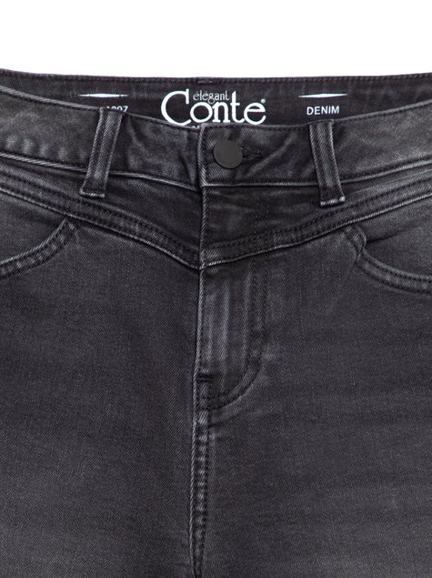 Eco-friendly джинсы Mom Fit с высокой посадкой и кокеткой Conte Elegant CON-314, washed black, XXS, 38/164, Черный