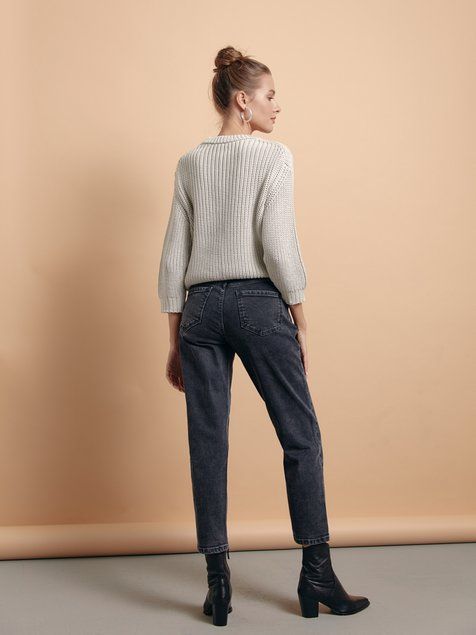 Джинси Mom Fit з високою посадкою та кокеткою Conte Elegant CON-381, washed grey, XL, 48/164, Светло-серый