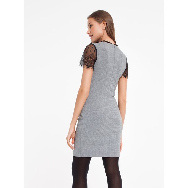 Сукня-футляр з металевим блиском і рукавами з мережива Conte Elegant LPL 849, grey, XL, 48/170, Сірий