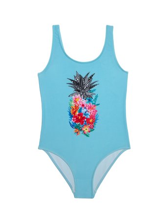 Слитный купальник с цветочным рисунком для девочек ESLI SWEETY, небесный, 134-140, 134см, Голубой