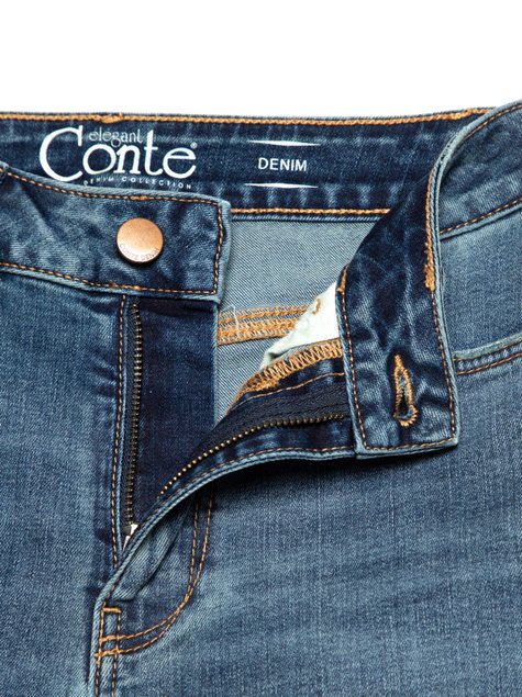 Укорочені джинси skinny з розрізами та високою посадкою Conte Elegant CON-346, mid blue, L, 46/164, Синий