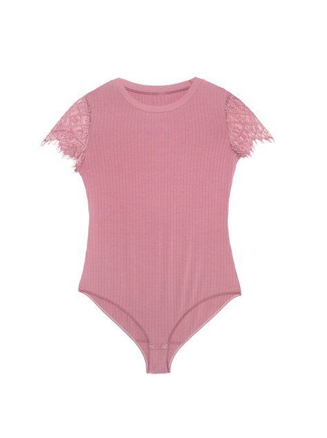Фактурний боді-топ з віскози преміальної якості з мереживом Conte Elegant LBD 1034, deep dusty rose, XS, 40/164, Розовый