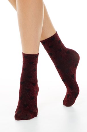 Блискучі шкарпетки з малюнком «сердечка» Conte Elegant FANTASY, red, 36-39, 36, Красный