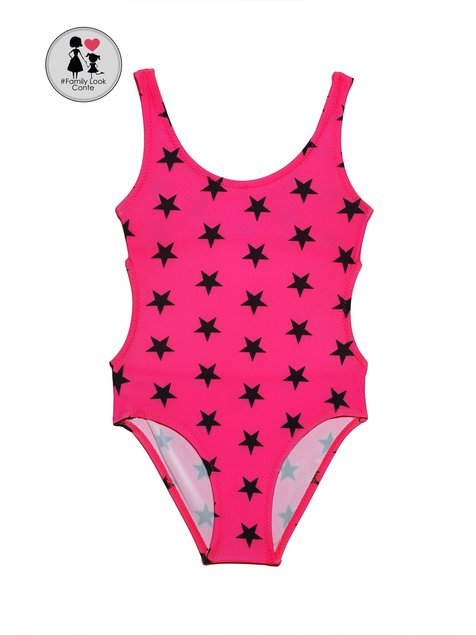 Злитий купальник з зірками Conte Elegant SUPER STAR, fucsia, 134-140, 134см, Фуксия