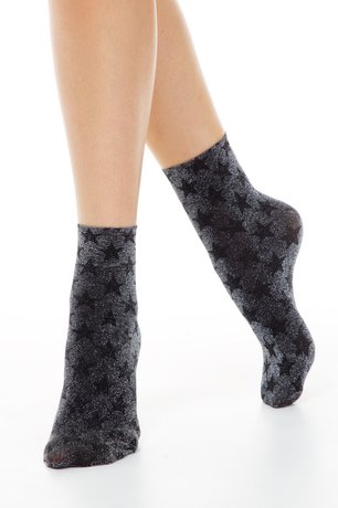 Блискучі шкарпетки з малюнком «зірки» Conte Elegant FANTASY, grey, 36-39, 36, Сірий