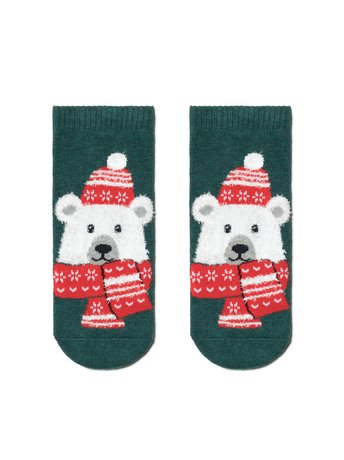 Шкарпетки дитячі Conte Kids NEW YEAR "Білий ведмедик", темно-Бирюзовый, 13-14, 21, Темно-бирюзовый