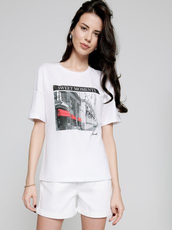 Белая хлопковая футболка с принтом "Minsk" Conte Elegant LD 1110, white, L, 46/170, Белый