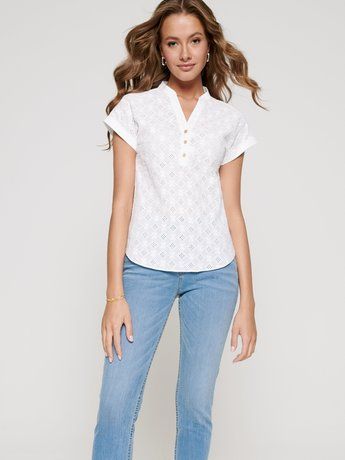 Блуза з вишивкою рішельє з бавовни преміальної якості Conte Elegant LBL 1090, white, XS, 40/170, Белый