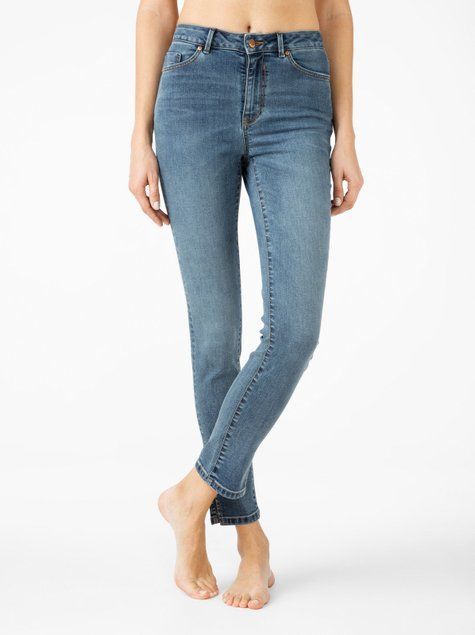 Укорочені джинси skinny з розрізами та високою посадкою Conte Elegant CON-346, mid blue, XS, 40/164, Синий