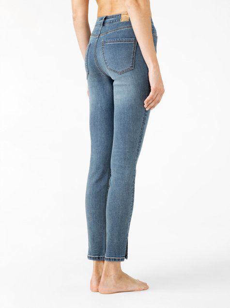 Укорочені джинси skinny з розрізами та високою посадкою Conte Elegant CON-346, mid blue, XS, 40/164, Синий