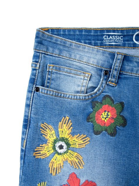 Ультрамодные джинсы с вышивкой и эффектом "сильной поношенности" Conte Elegant CON-32, синий, XS, 40/164, Синий