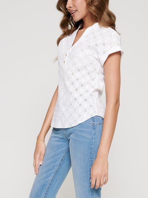 Блуза з вишивкою рішельє з бавовни преміальної якості Conte Elegant LBL 1090, white, XS, 40/170, Белый