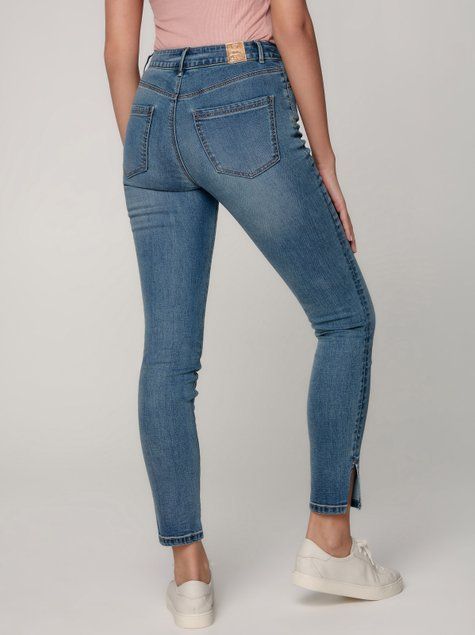 Укорочені джинси skinny з розрізами та високою посадкою Conte Elegant CON-346, mid blue, XS, 40/164, Синий