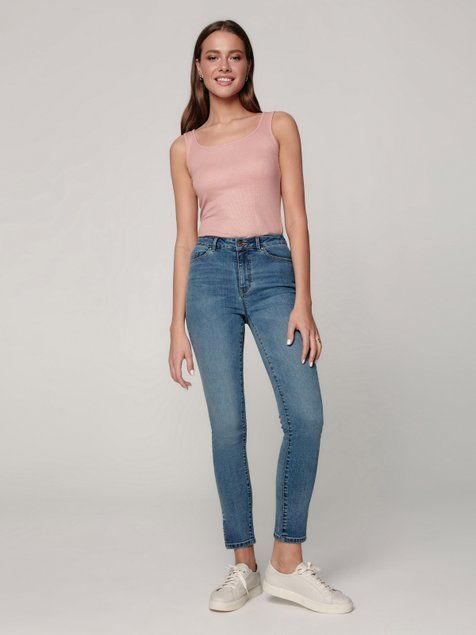 Укорочені джинси skinny з розрізами та високою посадкою Conte Elegant CON-346, mid blue, XS, 40/164, Синий